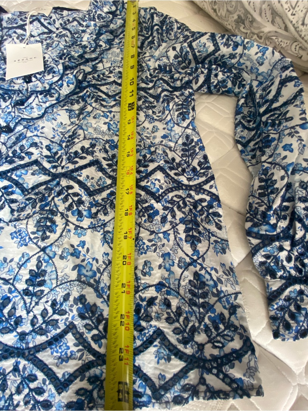 Sézane Oceana Blue and White Floral Ruffle Blouse Brand New!!! - Picture 6 of 7